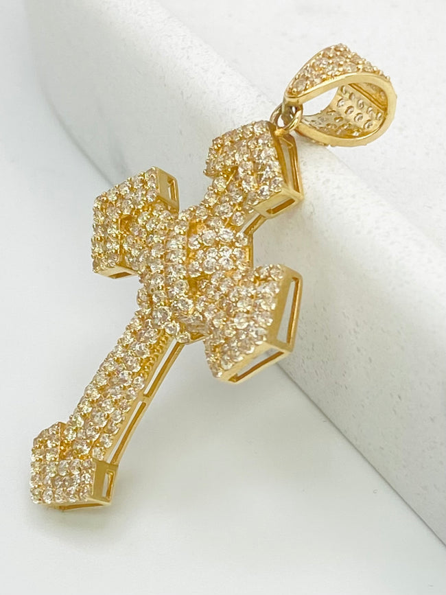 Medalla cruz zirconia 14k.