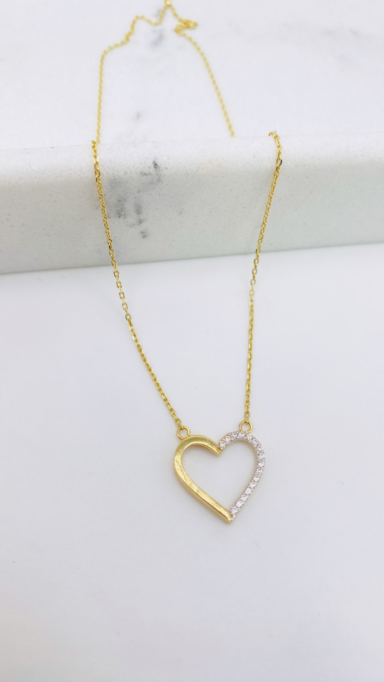 Cadena corazón combinado 14k, 45cm x 0.6mm