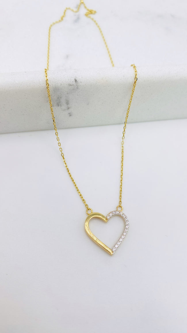 Cadena corazón combinado 14k, 45cm x 0.6mm