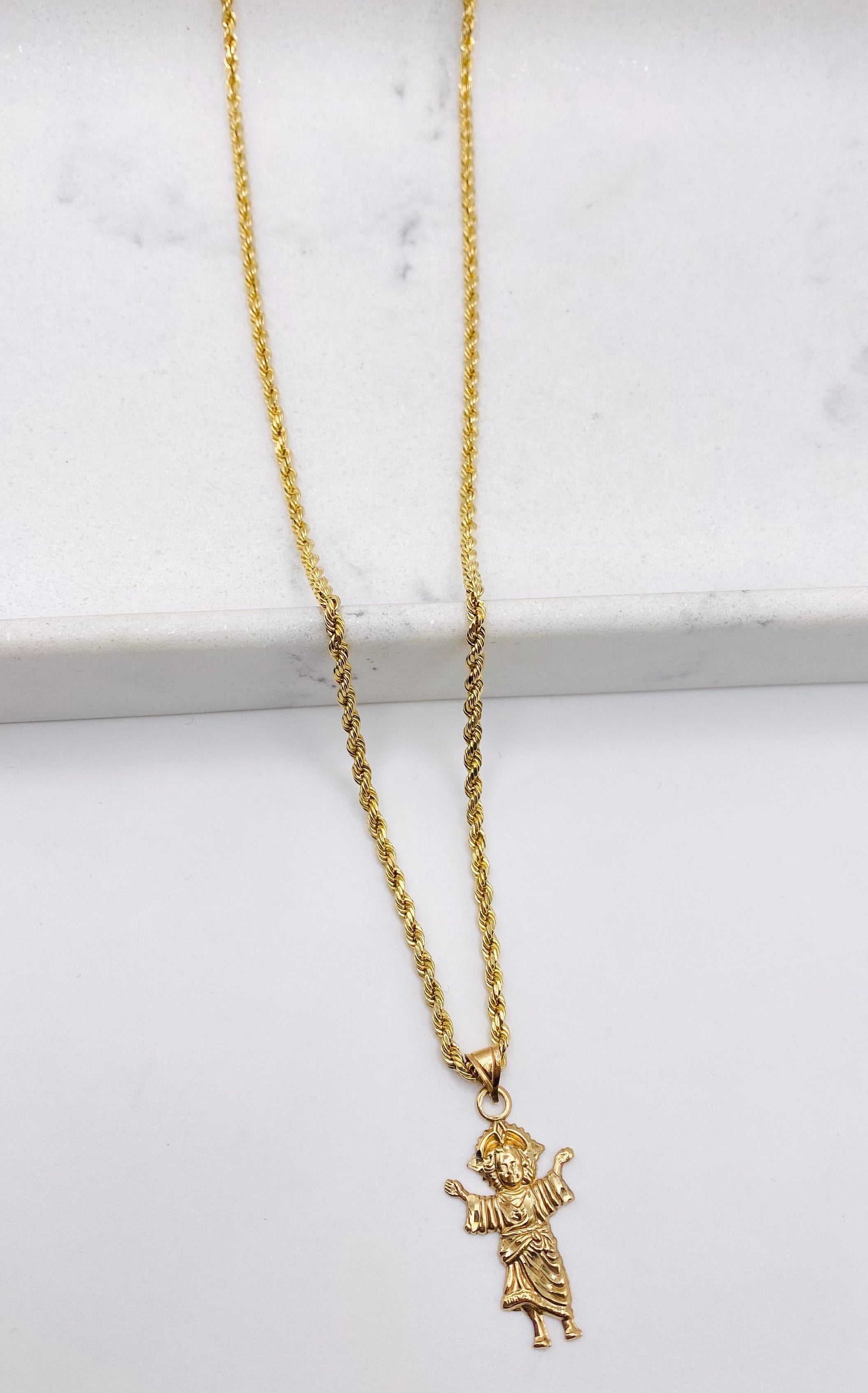 Cadena soga con medalla 14k, 60cm