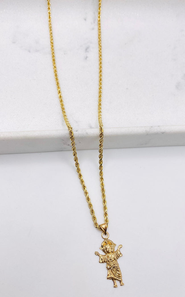 Cadena soga con medalla 14k, 60cm