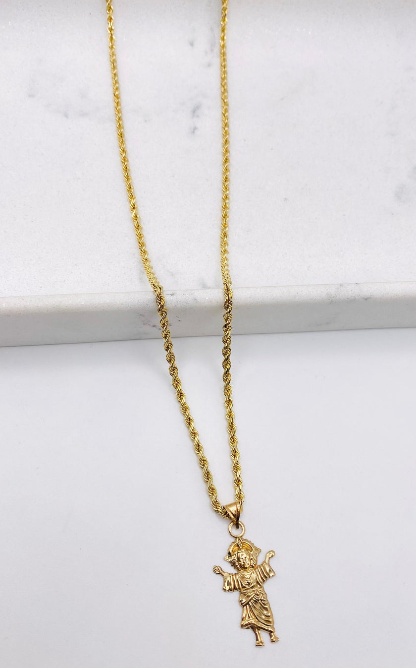 Cadena soga con medalla 14k, 60cm