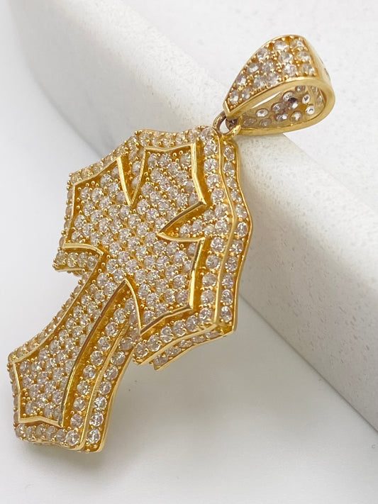 Medalla cruz zirconia 14k
