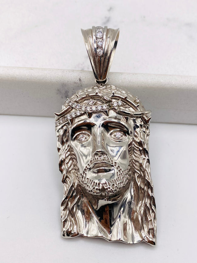 Cara de cristo blanca 14k, 3cm x 8cm