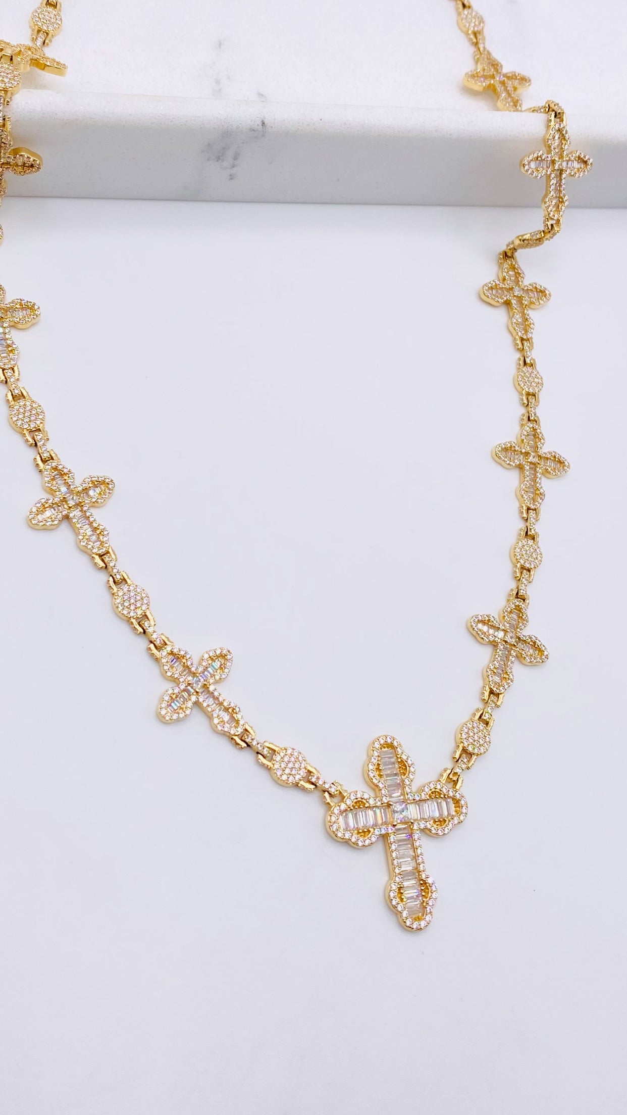 Cadena cruz 14k, 55cm x 16mm