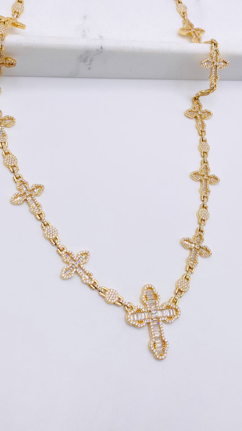 Cadena cruz 14k, 55cm x 16mm