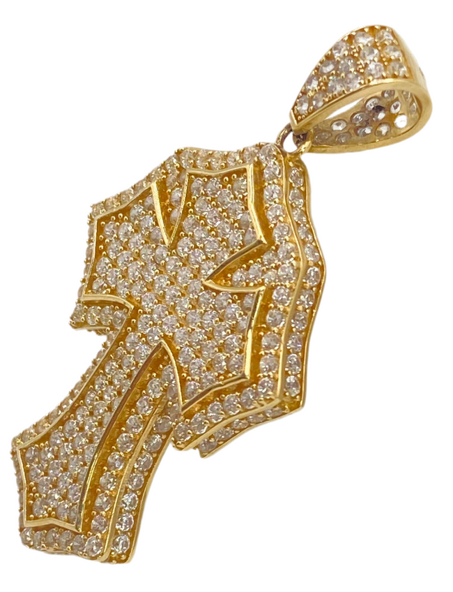 Medalla cruz zirconia 14k.