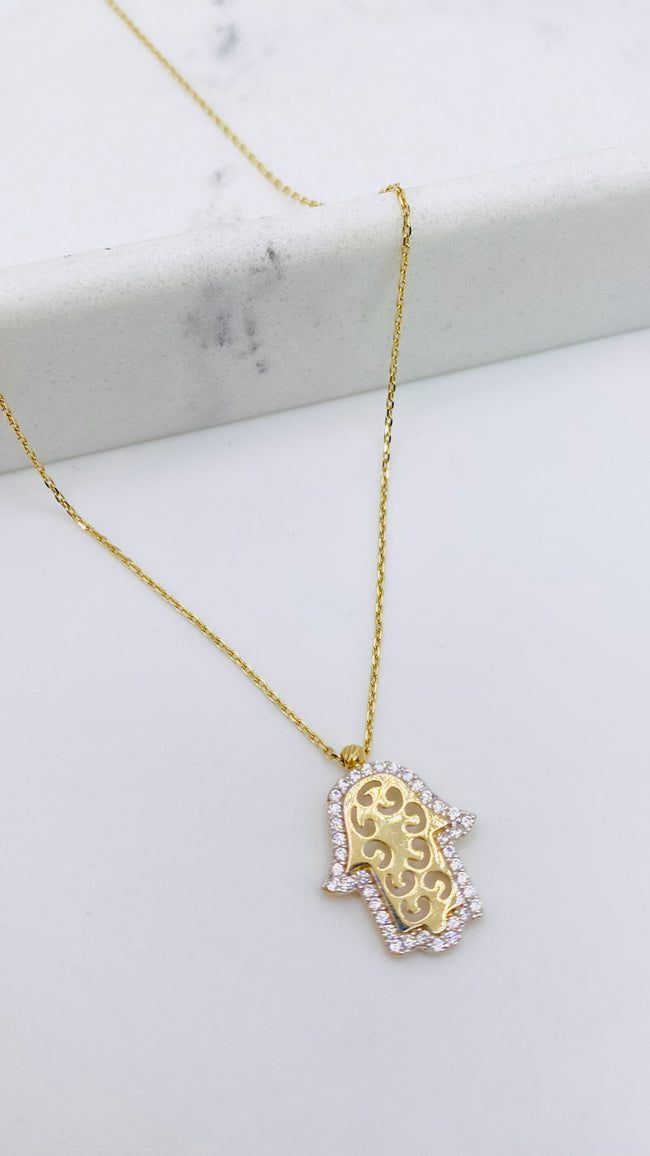 Cadena mano de Fátima 14k, 45cm x 0.6 mm.