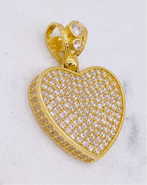 Corazón zirconia 14k, 3cm x 1.5cm