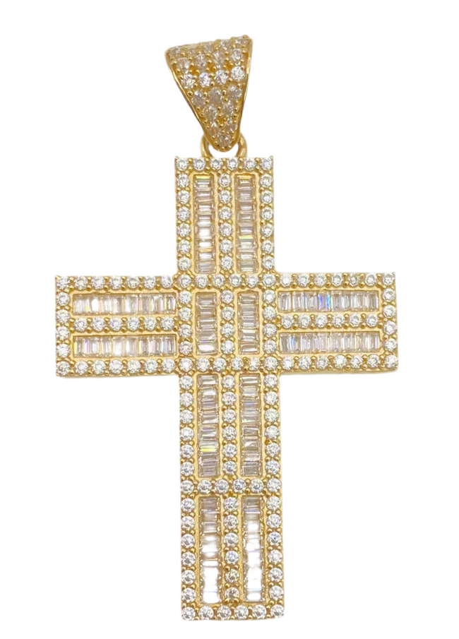 Medalla cruz zirconia 14k.