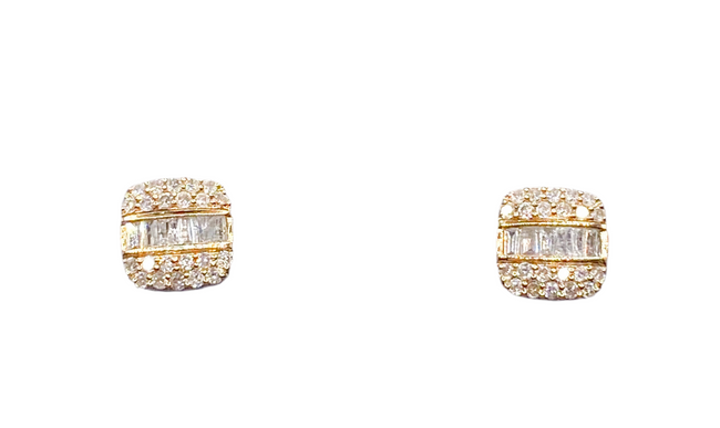 Aretes cuadrado Diamante 14k,