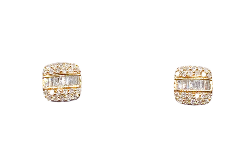Aretes cuadrado Diamante 14k,