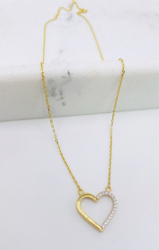 Cadena corazón combinado 14k, 45cm x 0.6mm