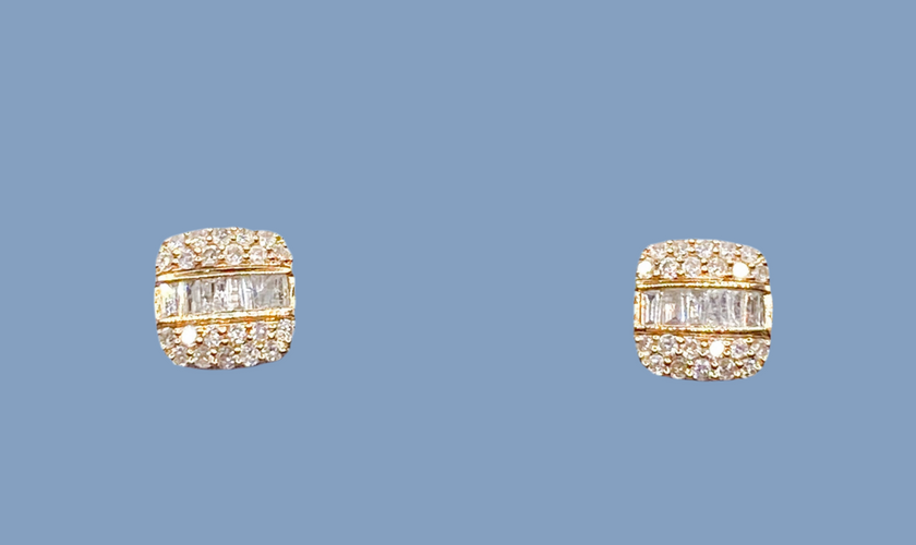 Aretes cuadrado Diamante 14k,