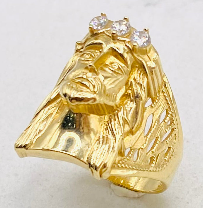 Anillo cara de cristo talla#25, 14k
