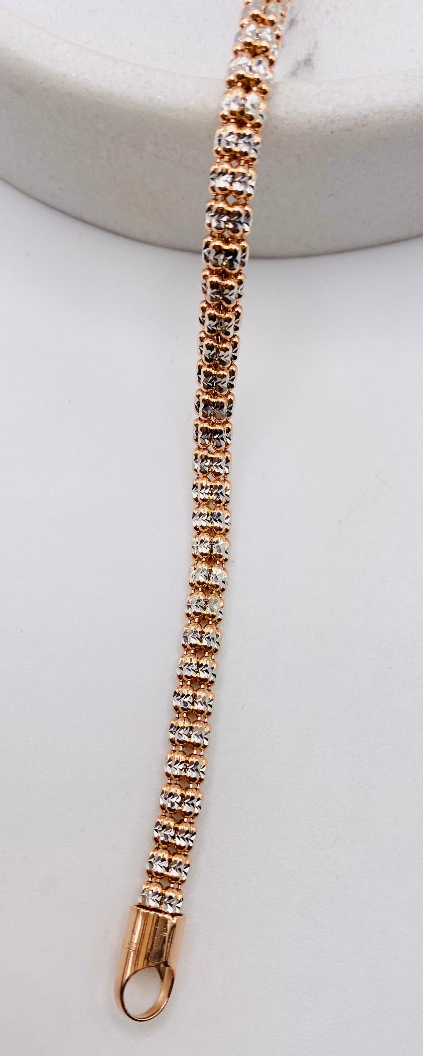 Guillo luna ice rosa 14k, 21cm x 3.8mm