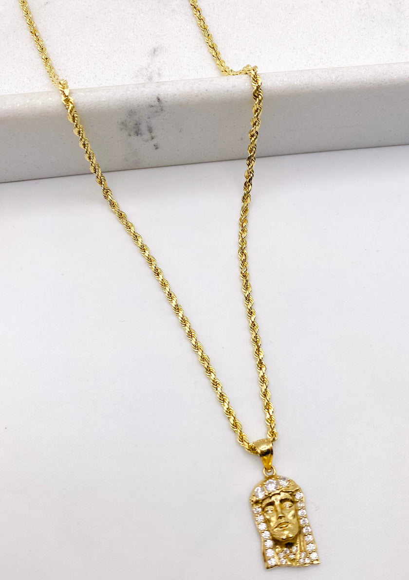 Cadena soga con medalla 14k, 50cm