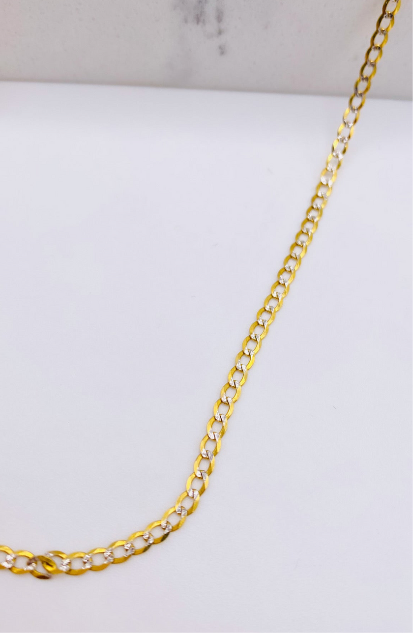 Cadena cubana combinada 14k, 45cm x 2.1 mm