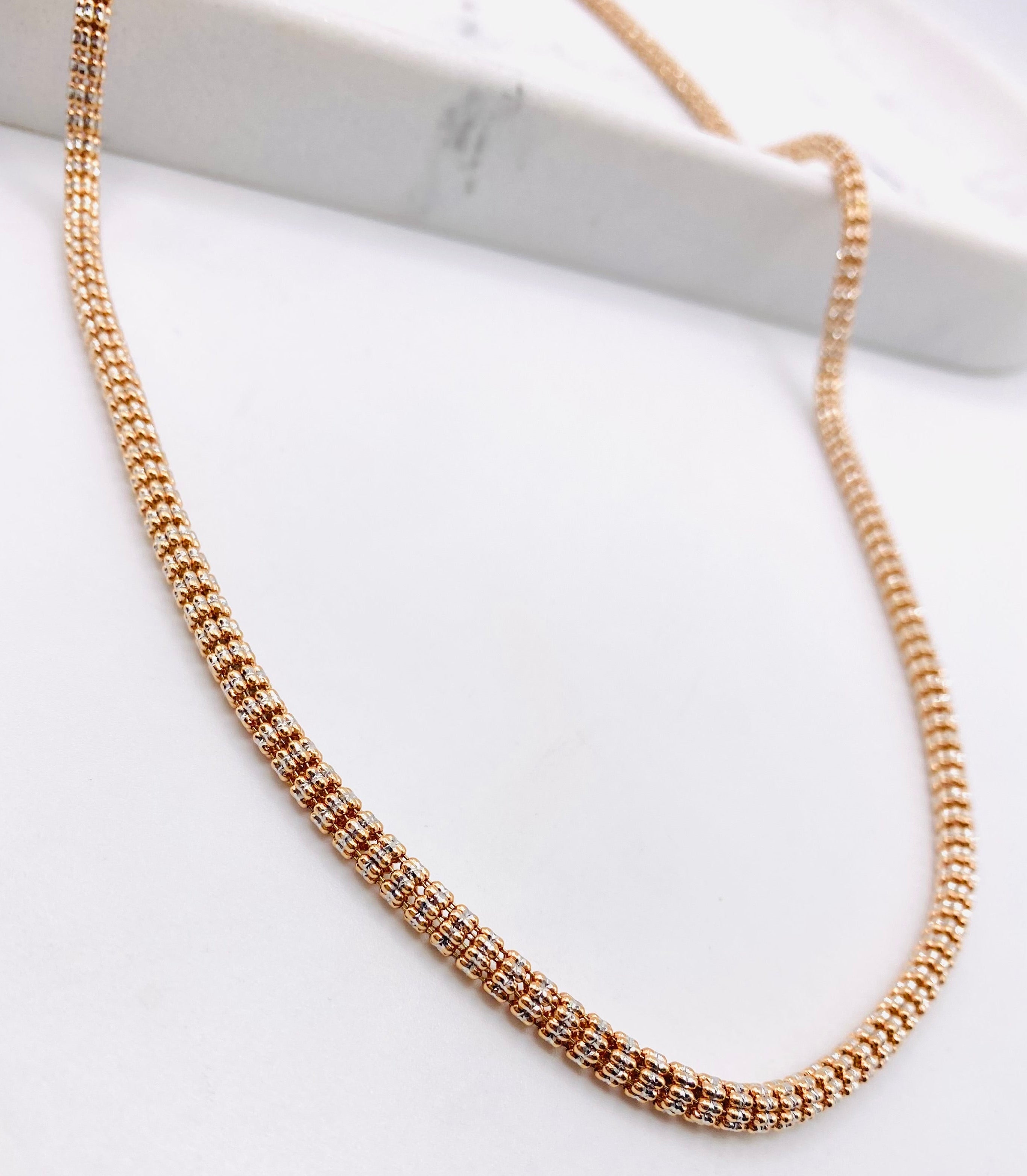 Cadena luna ice rosa 14k, 65cm x 4.1mm