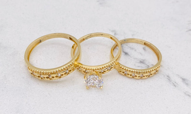 Anillo trío de boda 14k. #M14. #H22