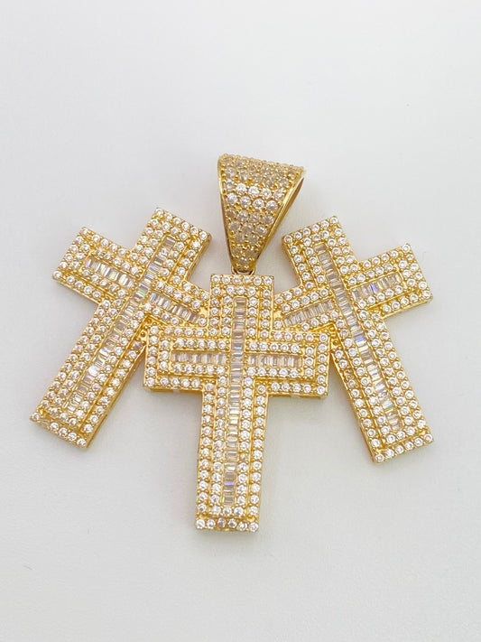 Medalla de cruz con zirconia 14k