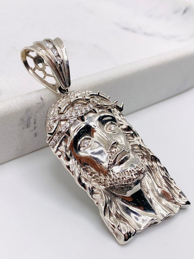 Cara de cristo blanca 14k, 3cm x 8cm