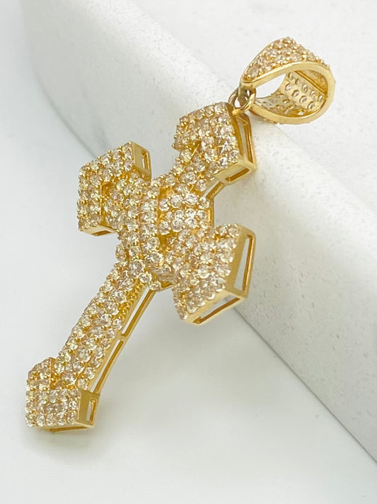 Medalla cruz zirconia 14k.