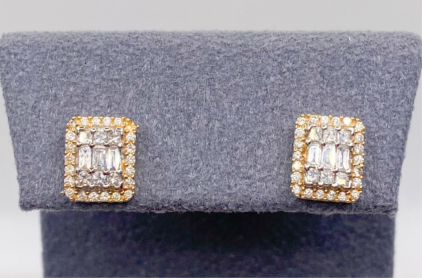 Aretes cuadrado 14k, full Diamante