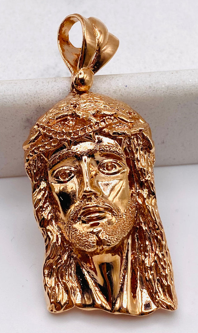 Cara de cristo rosa 14k, 2cm x 5cm