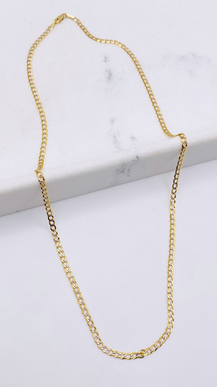 Cadena cubana combinada 14k, 45cm x 2.1 mm