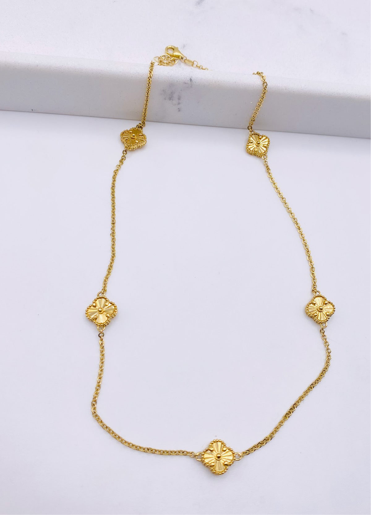 Cadena trébol dorado 14k, 45cm
