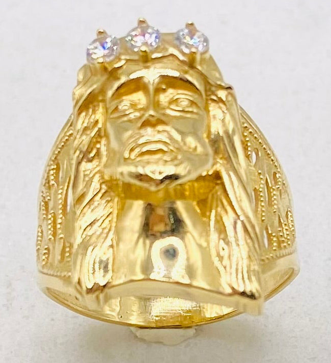 Anillo cara de cristo talla#25, 14k