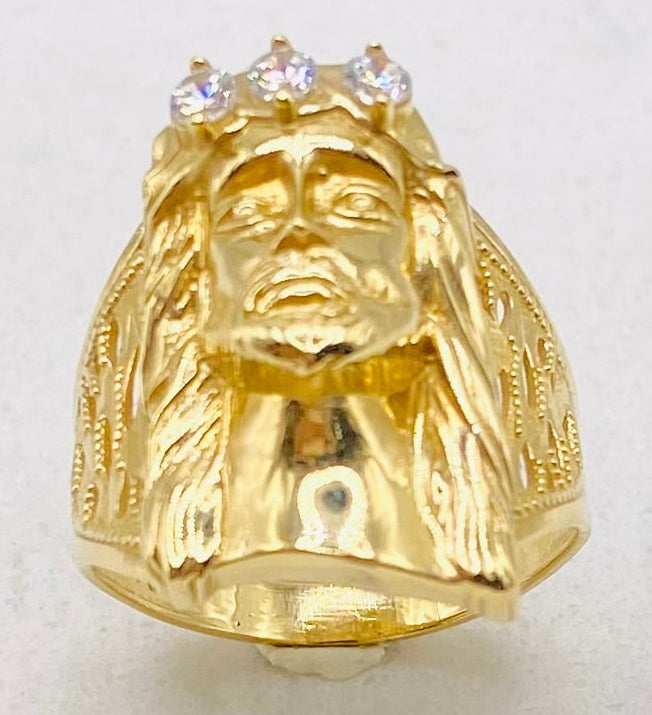 Anillo cara de cristo talla#25, 14k