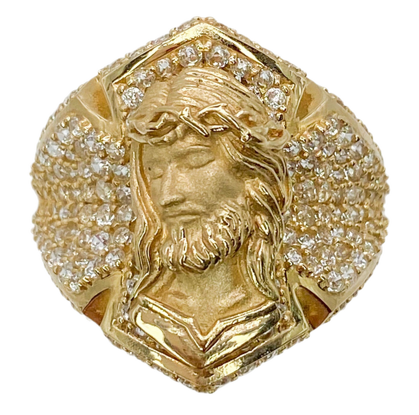 Anillo cara de cristo 14k, talla 22