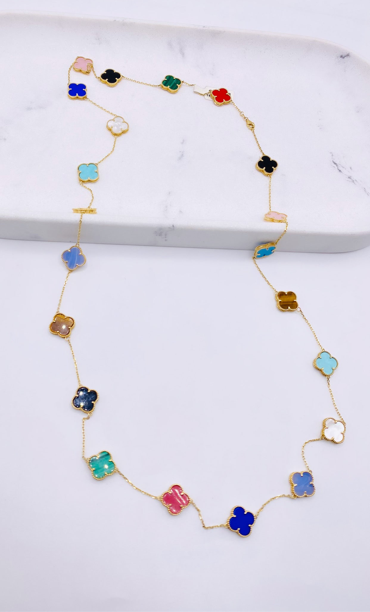 Cadena trébol de colores 14k, 85cm