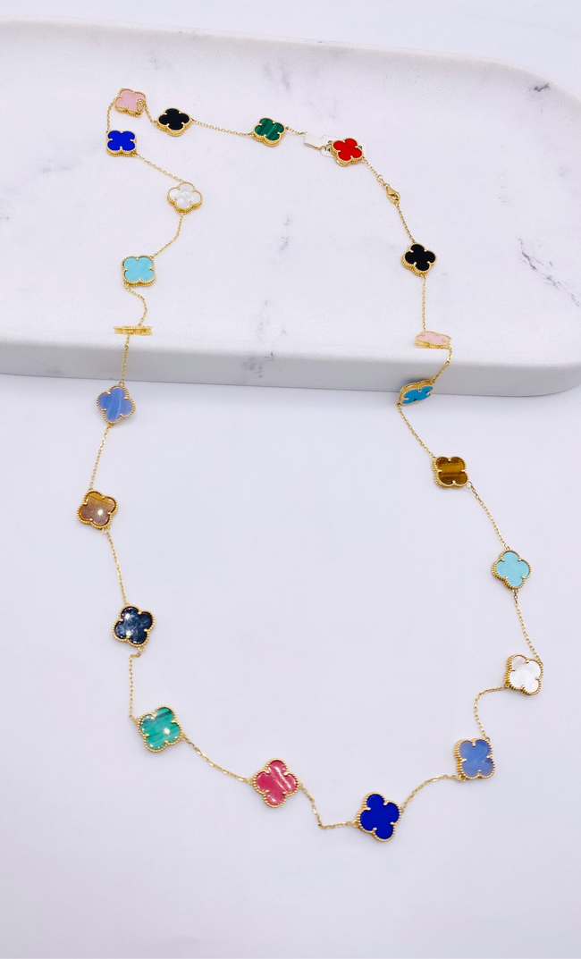 Cadena trébol de colores 14k, 85cm