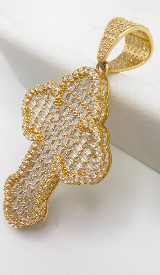 Medalla cruz zirconia 14k