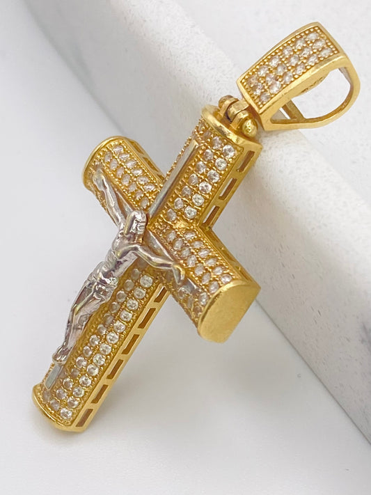 Medalla cruz zirconia 14k