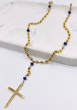 Crucifijo bolita azul 18k,  56cm x 5.4mm