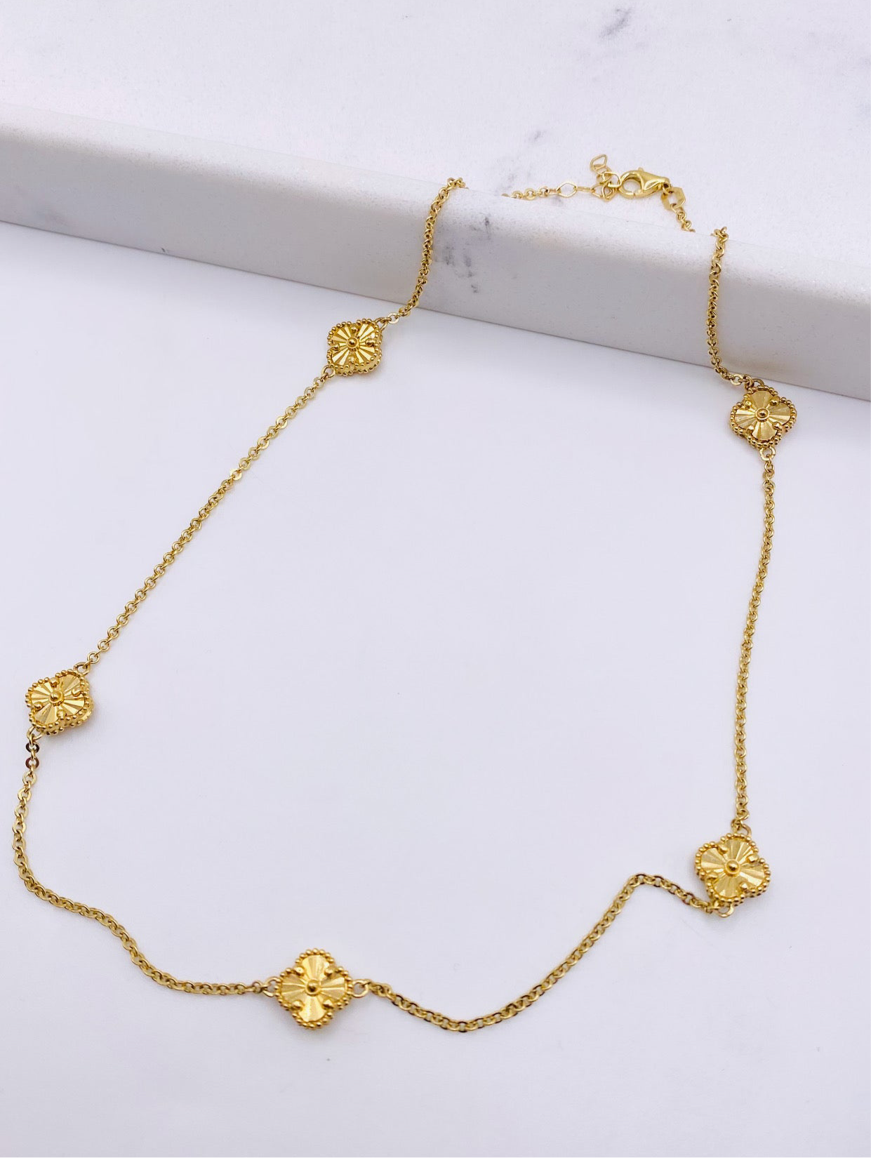 Cadena trébol dorado 14k, 45cm