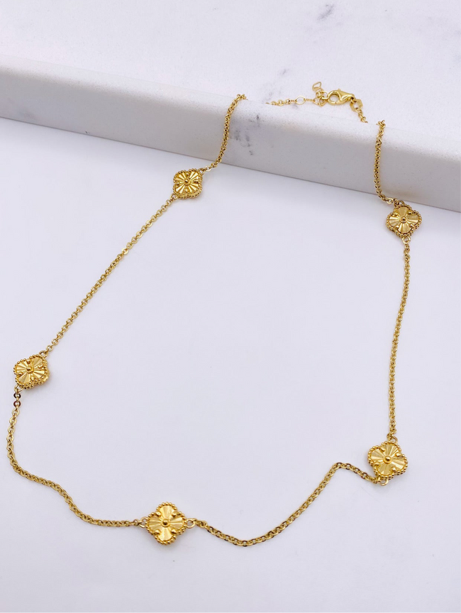 Cadena trébol dorado 14k, 45cm