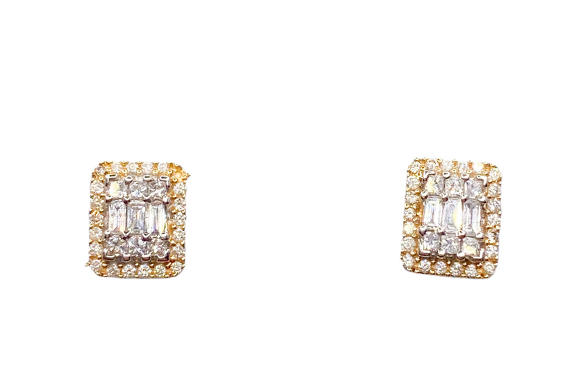 Aretes cuadrado 14k, full Diamante