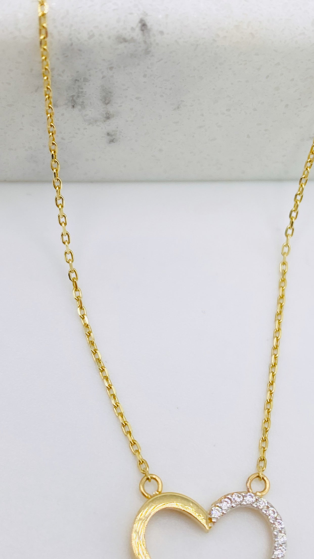 Cadena corazón combinado 14k, 45cm x 0.6mm