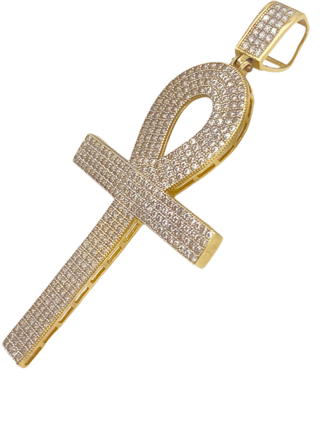 Medalla cruz zirconia 14k