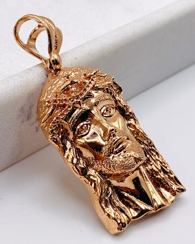 Cara de cristo rosa 14k, 2cm x 5cm