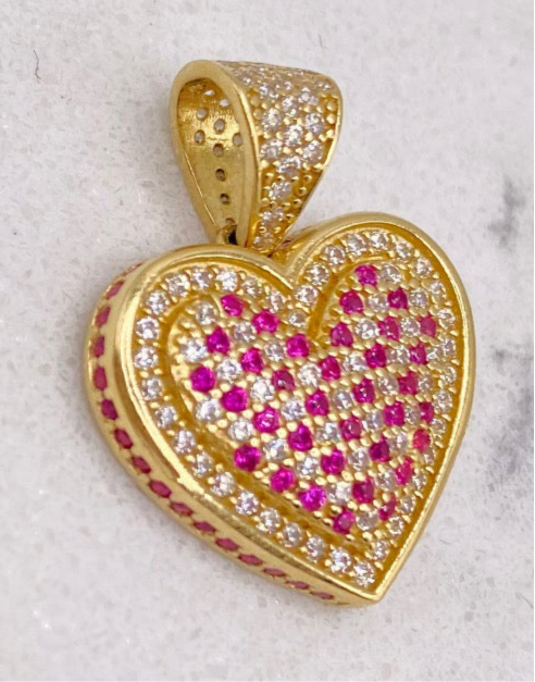 Corazón rosa 14k, 2.5cm x 2cm