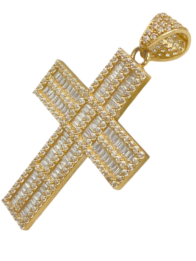 Medalla cruz zirconia 14k.