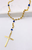 Crucifijo bolita azul 18k,  56cm x 5.4mm