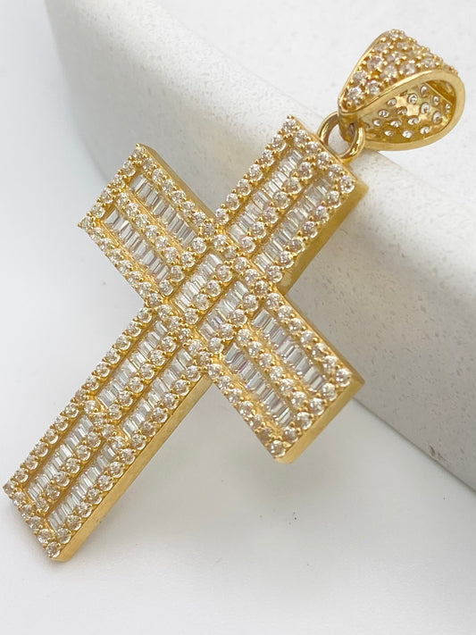 Medalla cruz zirconia 14k.