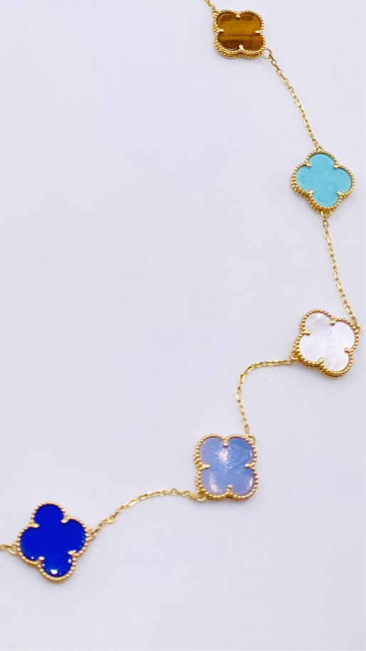 Cadena trébol de colores 14k, 85cm